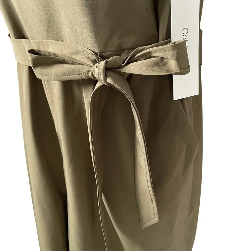 Calvin Klein Romper Womens 16 Army Green Sash Tie Pockets Short Split Sleeves - Picture 3 of 9